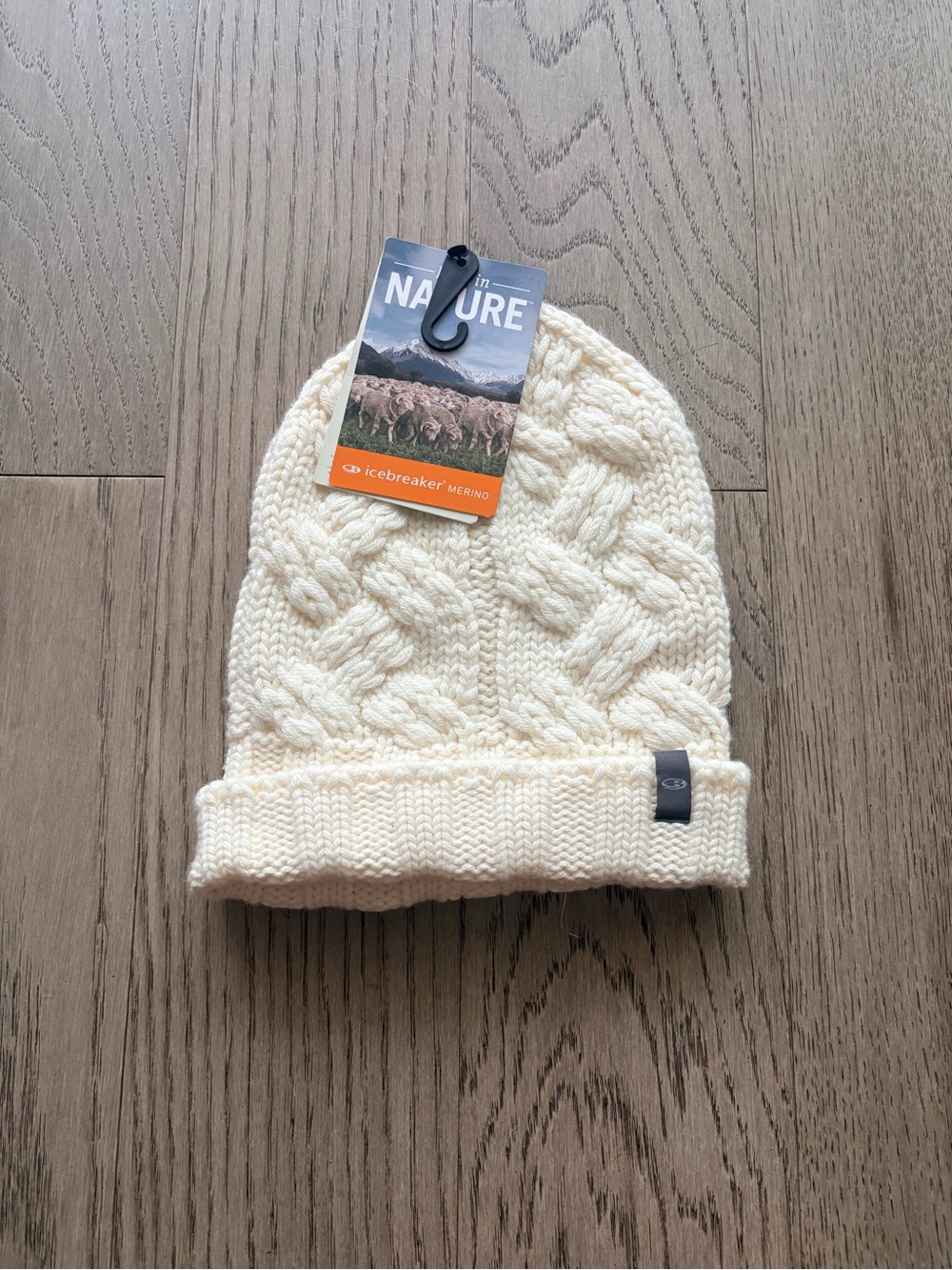 Icebreaker Cream Cable Knit Folded Cuff Beanie